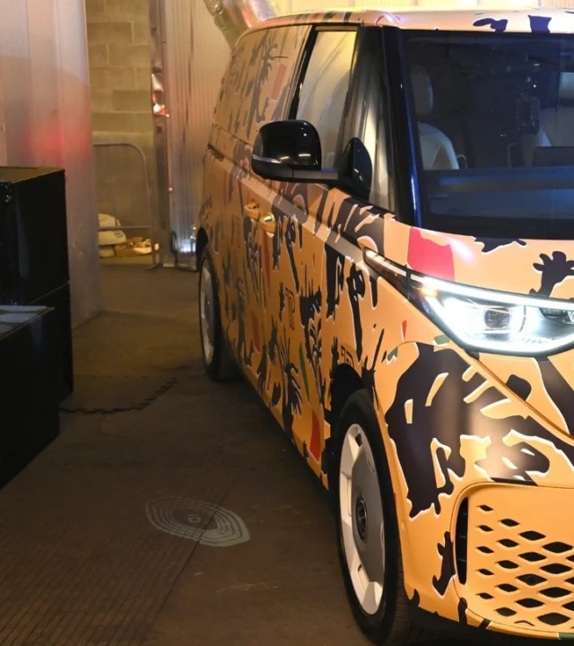 When fashion meets mobility. 🚐✨ @vw’s all-electric ID. Buzz took center stage at #NYFW, wrapped in @theophilio’s vibrant print and celebrating Edvin Thompson’s RIDDIM collection.