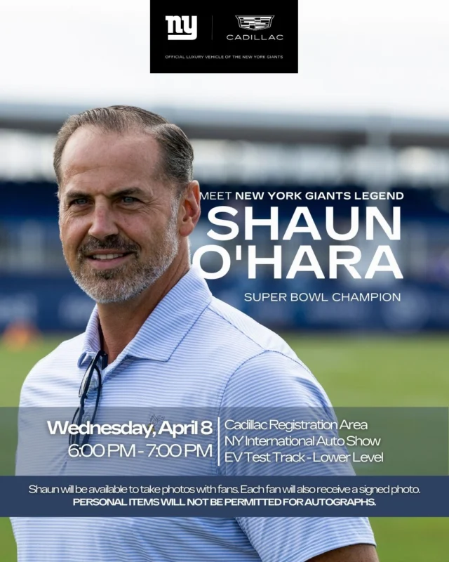 🏈 Meet Shaun O'Hara. Super Bowl champion. Live at the New York Auto Show.
📍 Cadillac Booth | Level One
📅 April 8 | 6–7 PM

April 3–12, 2026 | Javits Center, NYC
Get your tickets now at www.autoshowny.com/